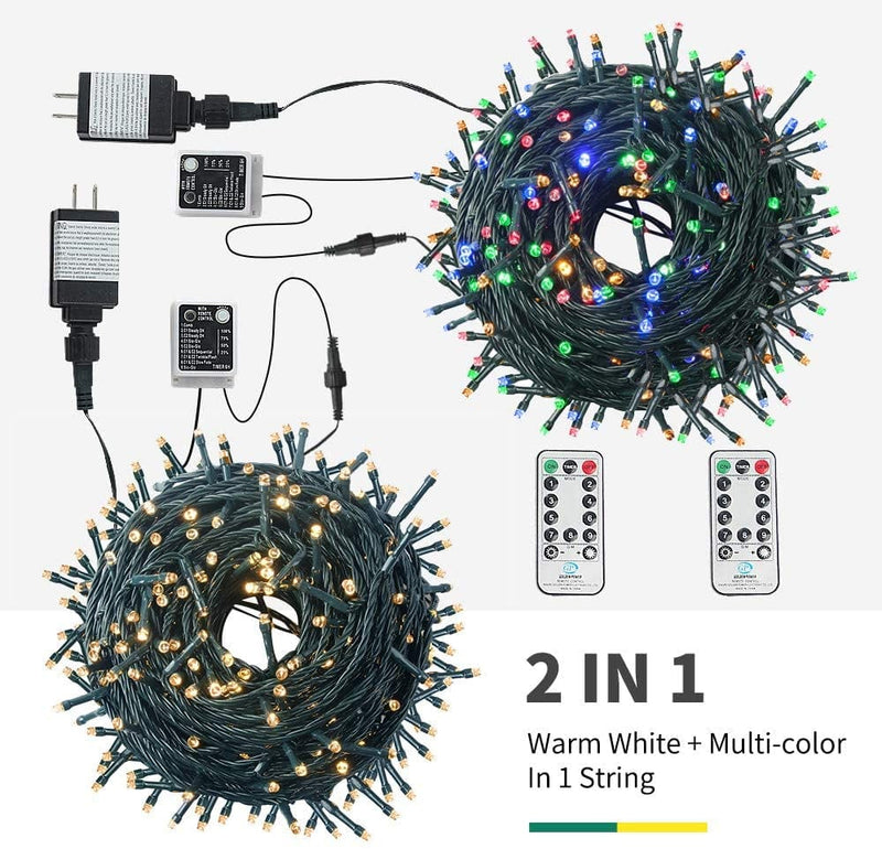 MZD8391 Color Changing Christmas String Lights Outdoor Indoor, 108FT 300 LED Warm White Multicolor Fairy Lights, END to END Connect, Waterproof Christmas Tree Lights Timer Remote Home & Garden > Lighting > Light Ropes & Strings MZD8391   