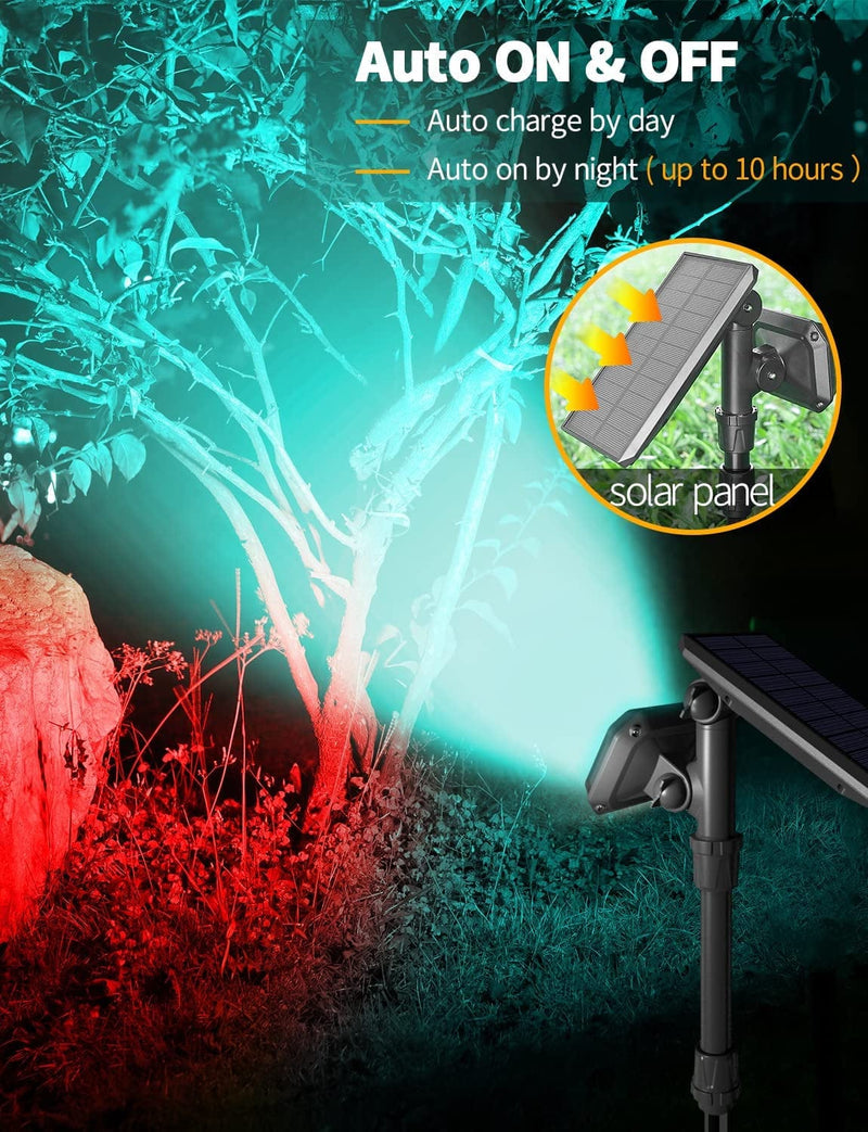 MZVUL Color Solar Spot Lights Outdoor, 2 Pack Color Changing Solar Christmas Lights Outdoor Waterproof LED Halloween Lights Solar Spotlight with 9 Modes Solar Landscape Lights for Yard Tree Garden