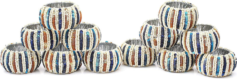 Napkin Ring Gold, Napkin Rings Set of 12, Beaded Napkin Holders, round Napkin Rings Bulk for Christmas Party Decoration, Dinning Table, Everyday, Family Gatherings - Set Your Table with Style - Gold Home & Garden > Decor > Seasonal & Holiday Decorations Light & Pro Navy Multi 12 Pack 
