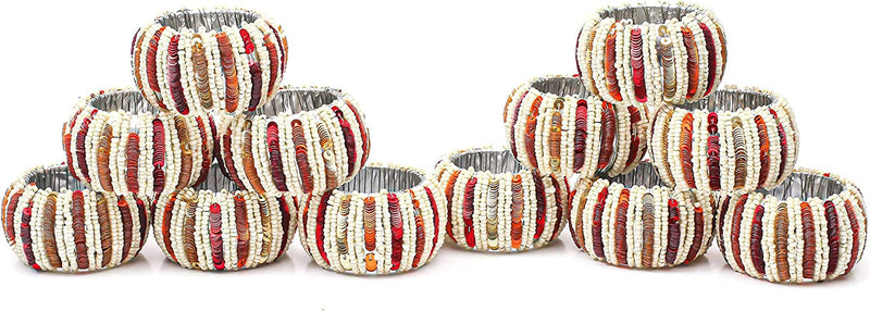 Napkin Ring Gold, Napkin Rings Set of 12, Beaded Napkin Holders, round Napkin Rings Bulk for Christmas Party Decoration, Dinning Table, Everyday, Family Gatherings - Set Your Table with Style - Gold Home & Garden > Decor > Seasonal & Holiday Decorations Light & Pro Red Multi 12 Pack 