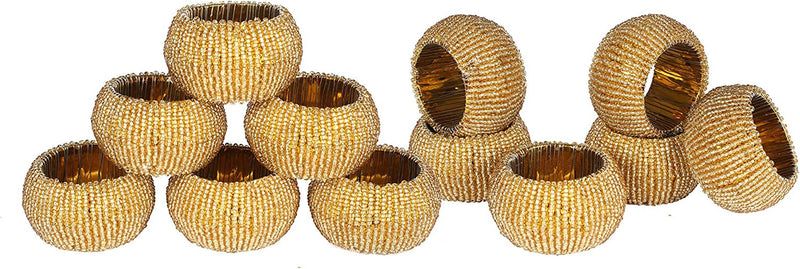 Napkin Ring Gold, Napkin Rings Set of 12, Beaded Napkin Holders, round Napkin Rings Bulk for Christmas Party Decoration, Dinning Table, Everyday, Family Gatherings - Set Your Table with Style - Gold Home & Garden > Decor > Seasonal & Holiday Decorations Light & Pro Gold 12 Pack 