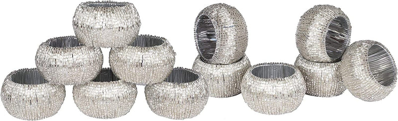 Napkin Ring Gold, Napkin Rings Set of 12, Beaded Napkin Holders, round Napkin Rings Bulk for Christmas Party Decoration, Dinning Table, Everyday, Family Gatherings - Set Your Table with Style - Gold Home & Garden > Decor > Seasonal & Holiday Decorations Light & Pro Silver 12 Packs 
