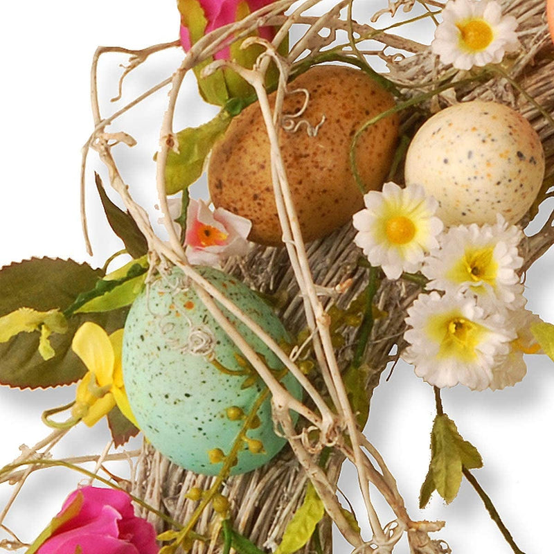 National Tree 18 Inch Easter Wreath with Mixed Flowers, Twigs and Pastel Eggs (GAE30-18WEF) Home & Garden > Decor > Seasonal & Holiday Decorations National Tree Company   