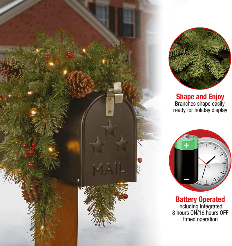 National Tree Company Pre-lit Artificial Christmas Mail Box Swag Flocked with Mixed Decorations and White LED Lights Colonial-36 Inch Home & Garden > Decor > Seasonal & Holiday Decorations& Garden > Decor > Seasonal & Holiday Decorations National Tree Company   