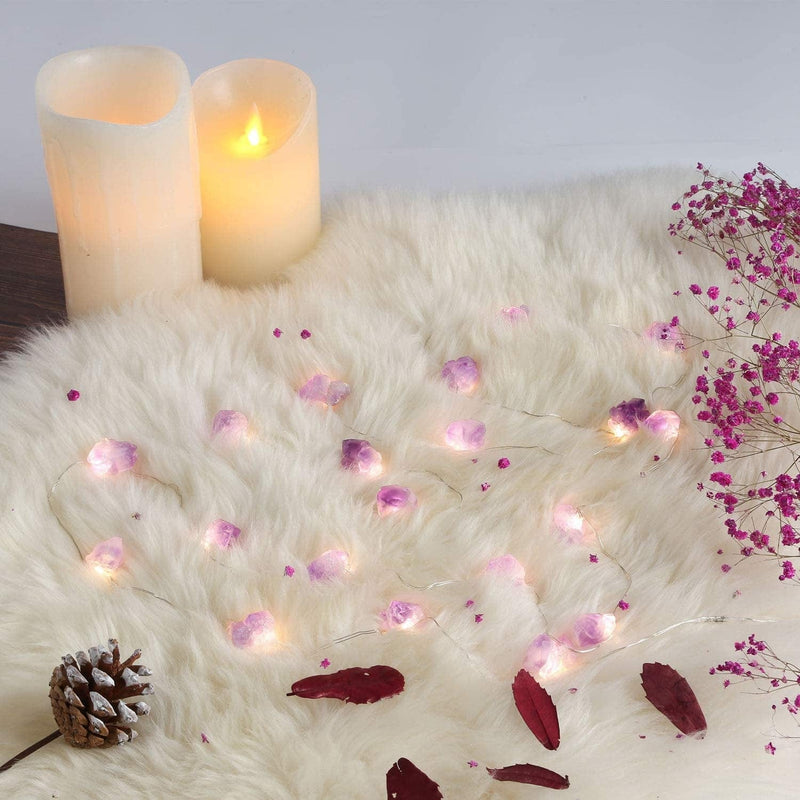 Natural Amethyst Decorative Lights Crystal String Lights Raw Stones 8.5Ft 20Leds with Remote Control, Hanging Healing Reiki Ornaments Battery Operated for Room Wedding Valentines Day Decor Home & Garden > Lighting > Light Ropes & Strings JASHIKA   