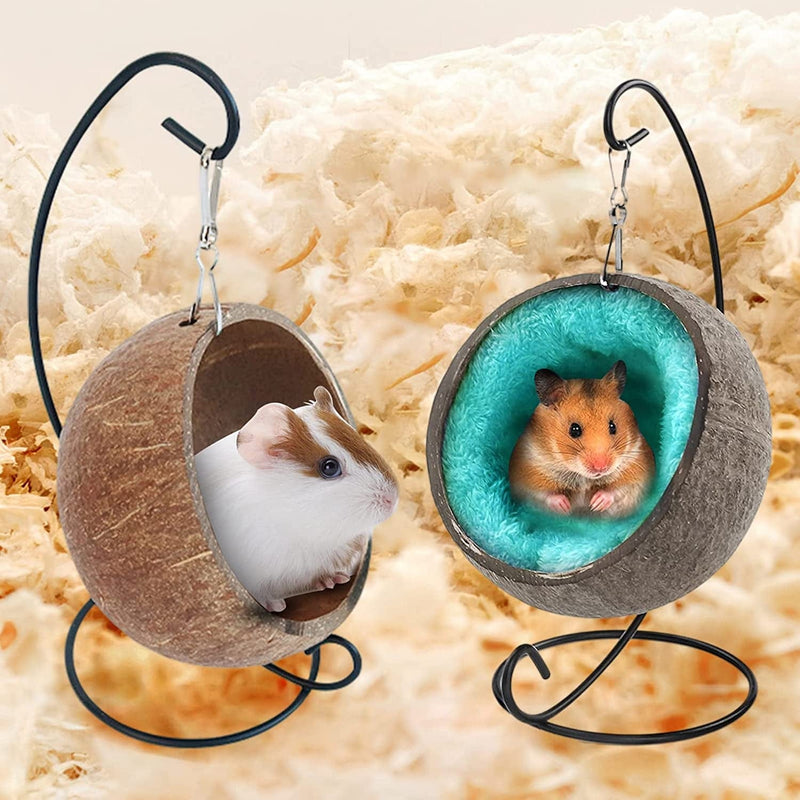 Natural Coconut Hamster Hideout Hammock, Suspension Coconut Husk Hamster Bed House with Warm Pad, Hamster Coconut Hideout Small Animal Habitat Decor Accessories Hanging Loop Animals & Pet Supplies > Pet Supplies > Bird Supplies > Bird Cages & Stands Oiakz   