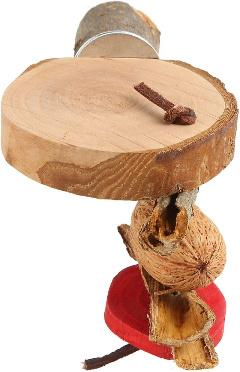 Natural Wood Bird Perch Bird Cage Perch Platform Bird Cage Accessories Edible Bite Resistant round Wooden Stand Platform with Chewing String Parakeet Toys Stand Wooden(Small Size)