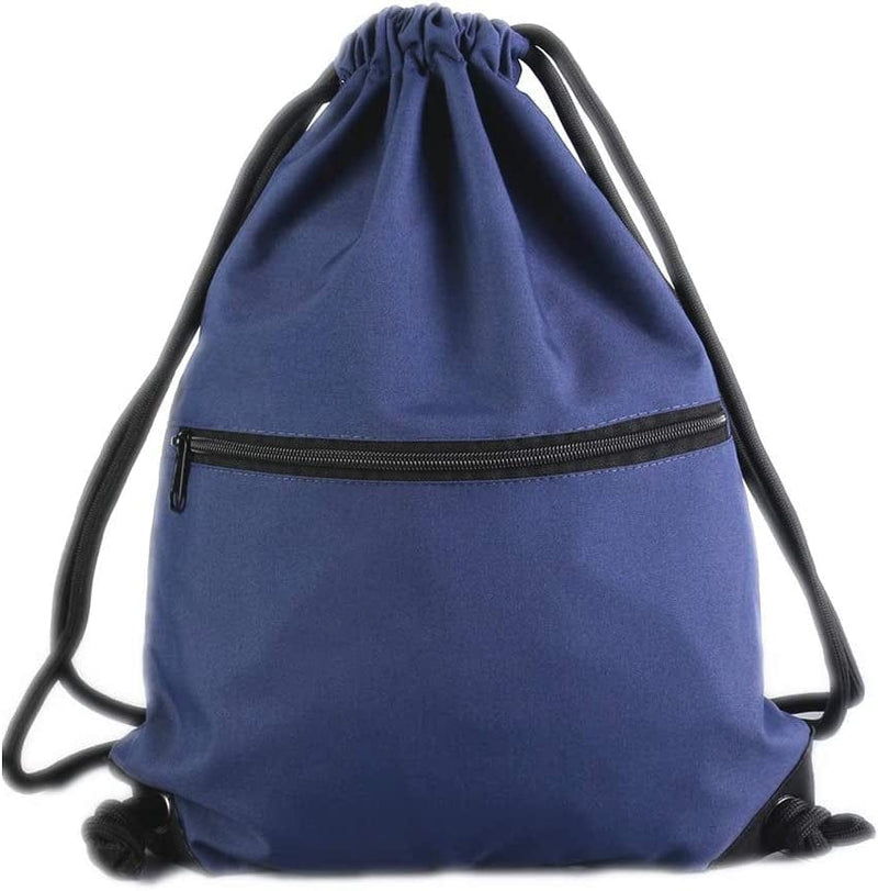 Navy Drawstring Backpack Gym Sack Bags with Zipper Pockets Home & Garden > Household Supplies > Storage & Organization Aiditex Navy  