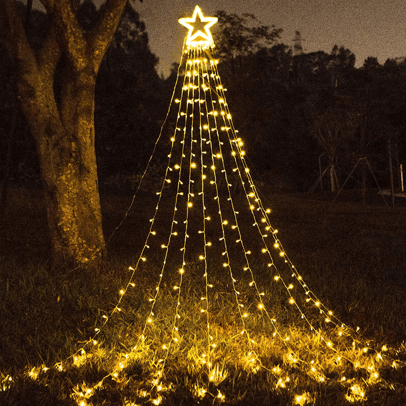 (New) FUNIAO Christmas Decorations Outdoor Star Lights, 320 LED Curtain String Lights, Star Hanging Christmas Tree Topper Lights with 12" Star for Holiday, Wedding, Party, New Year (Multicolor) Home & Garden > Decor > Seasonal & Holiday Decorations& Garden > Decor > Seasonal & Holiday Decorations FUNIAO Plastic Star-warm White  