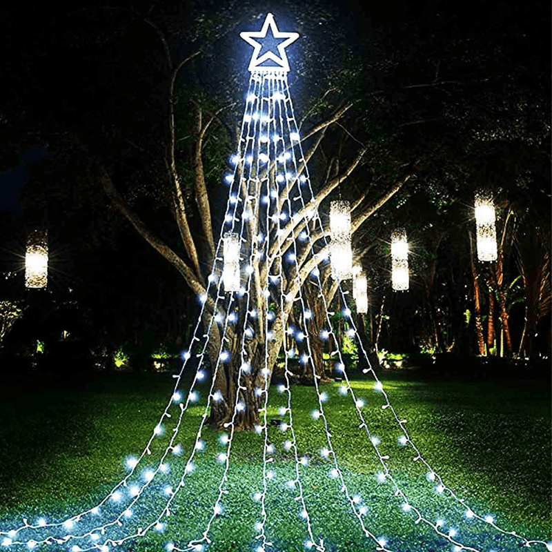 (New) FUNIAO Christmas Decorations Outdoor Star Lights, 320 LED Curtain String Lights, Star Hanging Christmas Tree Topper Lights with 12" Star for Holiday, Wedding, Party, New Year (Multicolor) Home & Garden > Decor > Seasonal & Holiday Decorations& Garden > Decor > Seasonal & Holiday Decorations FUNIAO Plastic Star-white  
