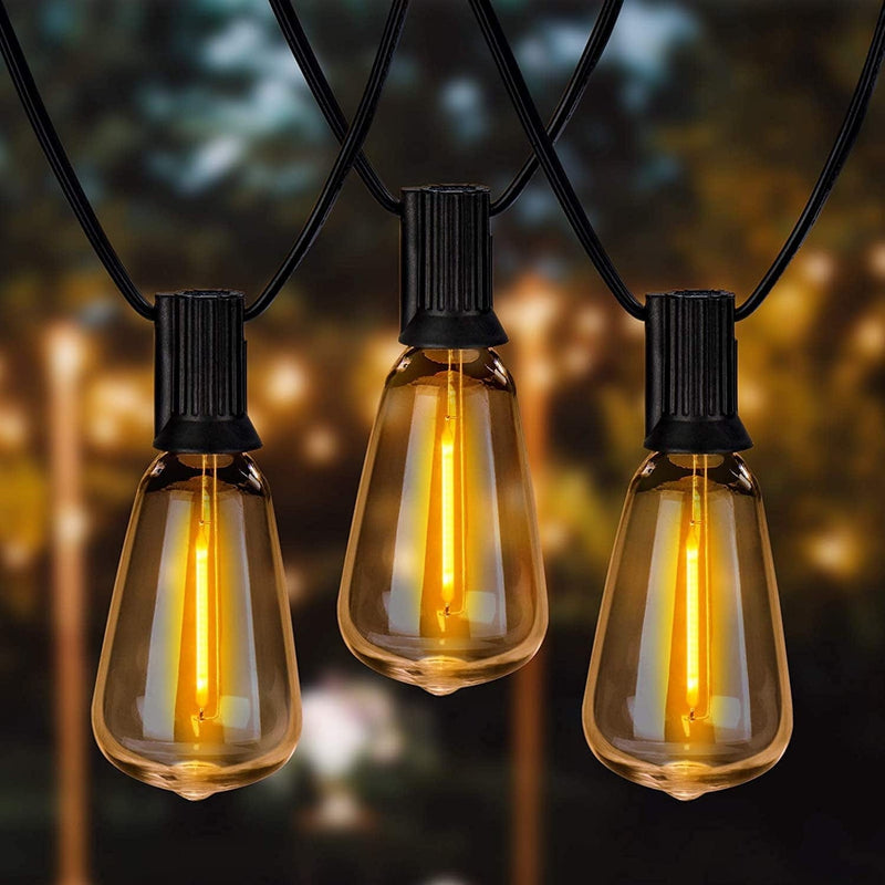 NEW POW Newpow Outdoor String Lights 66Ft with 40+2Spare LED Filament Bulbs Dimmable Shatterproof Waterproof, for Indoor/Outdoor Decoration and Lighting, Edison Vintage Style Warm 2200K