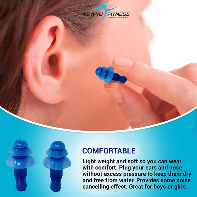 NEWYU FITNESS Nose Clip & EARPLUGS - Reusable Waterproof Silicone Nose/Ear Plugs, Swimming Kids/Adults, Shower Bathing Surfing Water Sports Equipment Sporting Goods > Outdoor Recreation > Boating & Water Sports > Swimming NewYu Fitness   