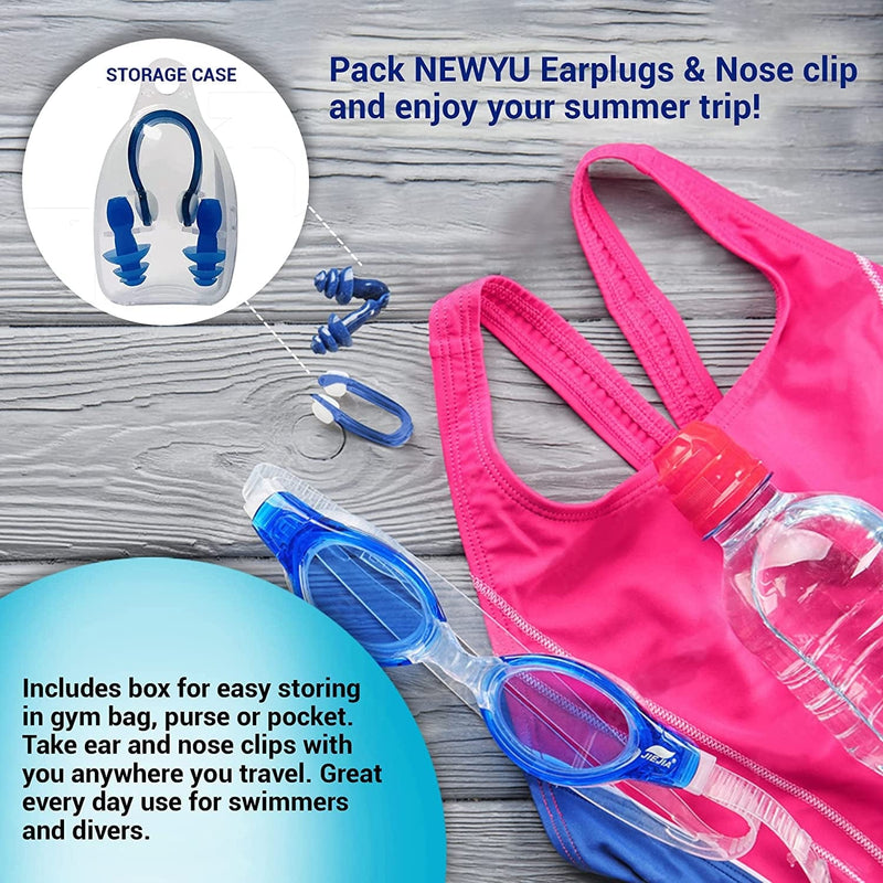 NEWYU FITNESS Nose Clip & EARPLUGS - Reusable Waterproof Silicone Nose/Ear Plugs, Swimming Kids/Adults, Shower Bathing Surfing Water Sports Equipment Sporting Goods > Outdoor Recreation > Boating & Water Sports > Swimming NewYu Fitness   
