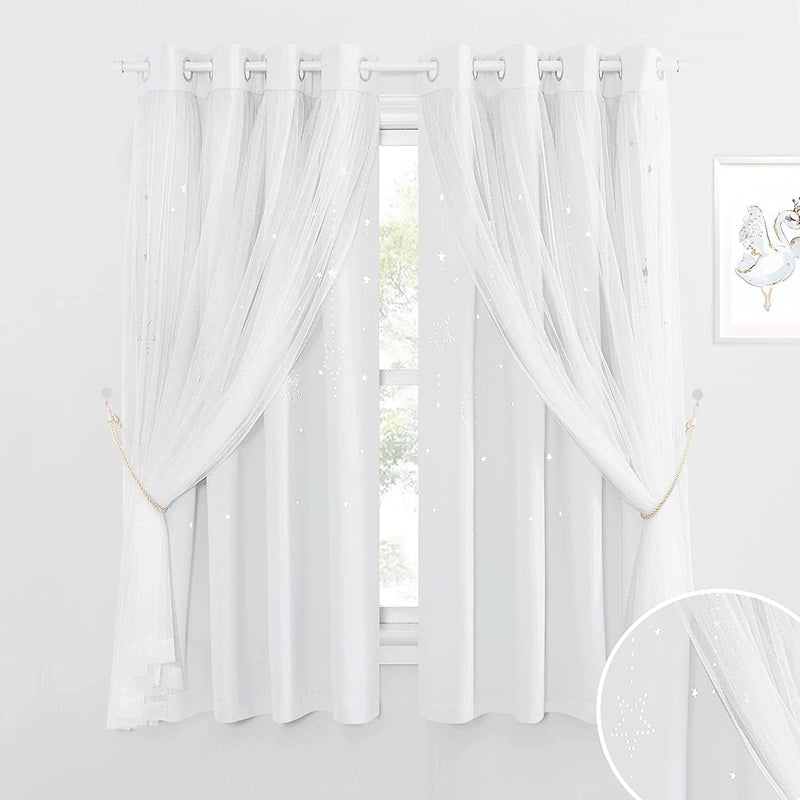 NICETOWN Stars and Moon Hollow-Out Blackout Curtains for Kids Room / Nursery, Grommet Top 2 Layer Window Treatment Curtain Panels for Living Room / Thanksgiving (2-Pack, W52 X L84 Inches, Navy Blue) Home & Garden > Decor > Window Treatments > Curtains & Drapes NICETOWN Greyish White W52 x L63 