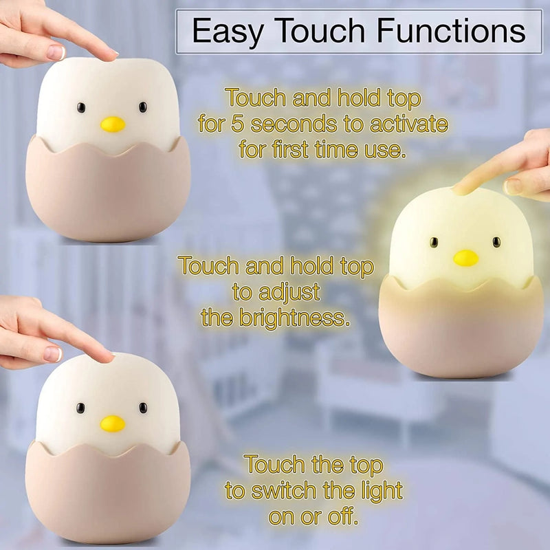 Night Light for Kids | Baby Nursery Lamp with Touch Controls | Cute Chick Bedside Nightlight for Nursing/ Breastfeeding | USB Rechargeable | Newborn or Toddler Bedroom Decor for Boys and Girls