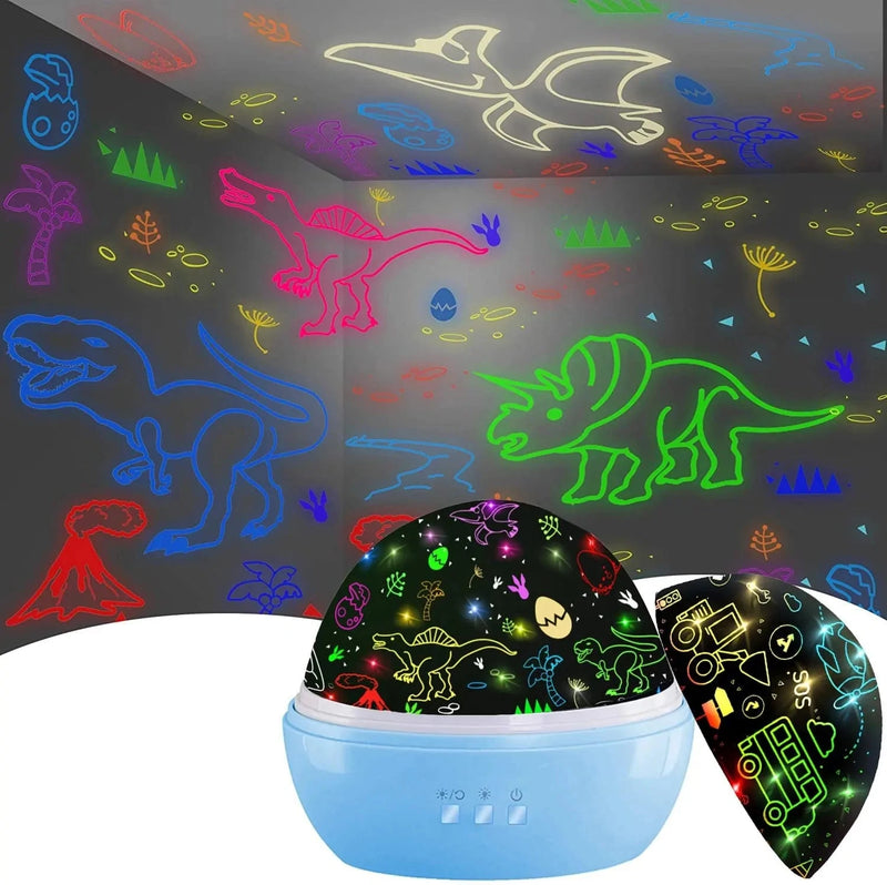 Night Light for Kids Dinosaur Toys,2 in 1 Rotating Projector Lamp with Dino&Vehicles Theme,Christmas Birthday Gift for 3 to 8 Year Olds Boys Girls,Kids Room Decor for Toddler Stocking Stuffers Home & Garden > Lighting > Night Lights & Ambient Lighting MINGKIDS Blue  
