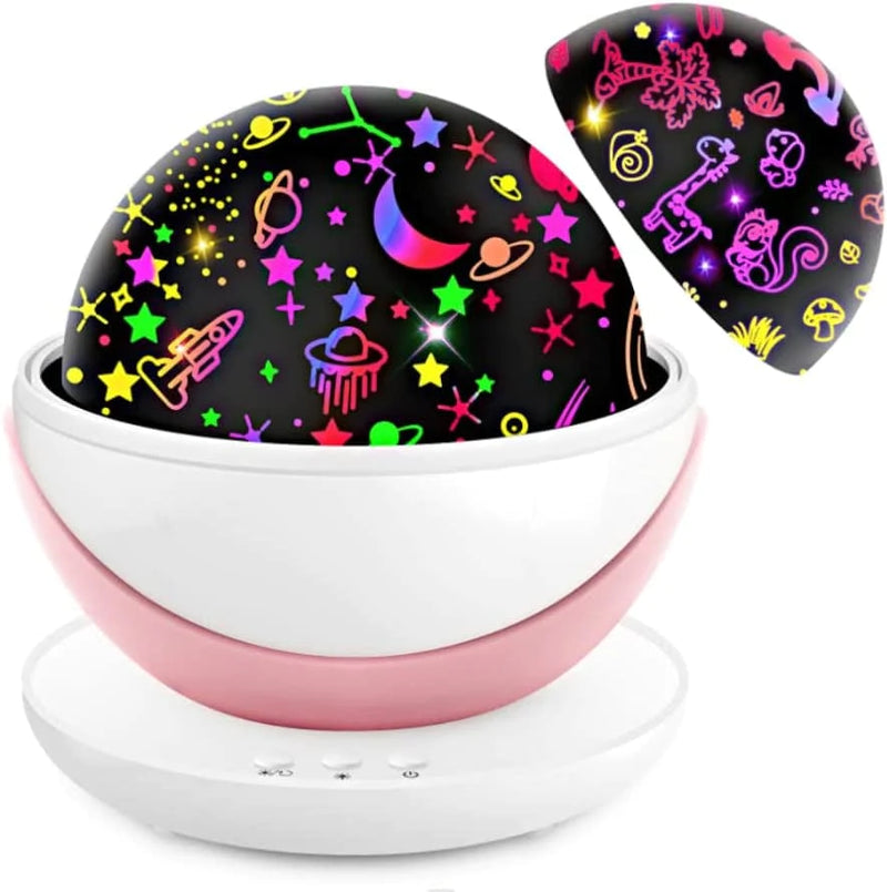 Night Light for Kids, Rauxe Kids Night Light, Space & Animal World Star Projector 360° Rotation - 4 LED Bulbs 17 Light Color Changing with USB Cable, 6H Auto-Off, Wonderful Gift for Men Women Children Home & Garden > Lighting > Night Lights & Ambient Lighting Rauxe Pink  