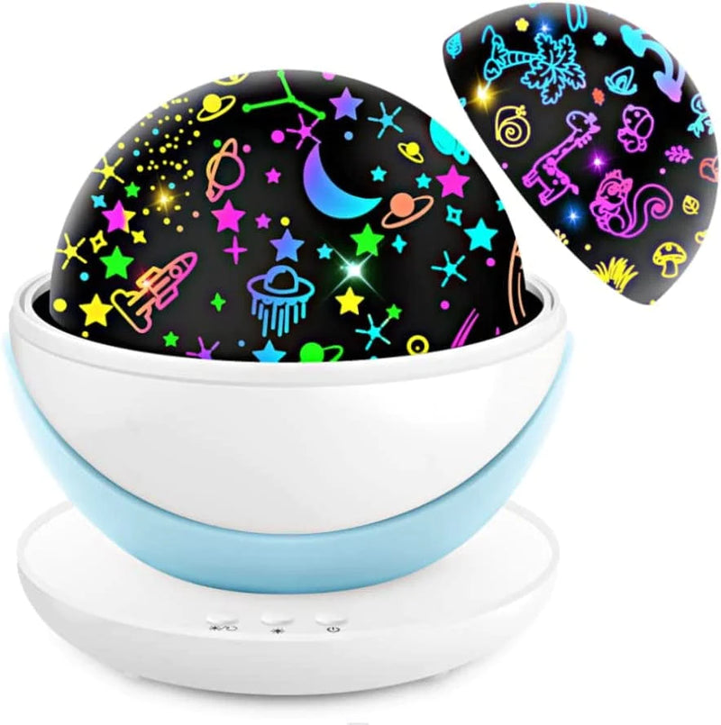 Night Light for Kids, Rauxe Kids Night Light, Space & Animal World Star Projector 360° Rotation - 4 LED Bulbs 17 Light Color Changing with USB Cable, 6H Auto-Off, Wonderful Gift for Men Women Children