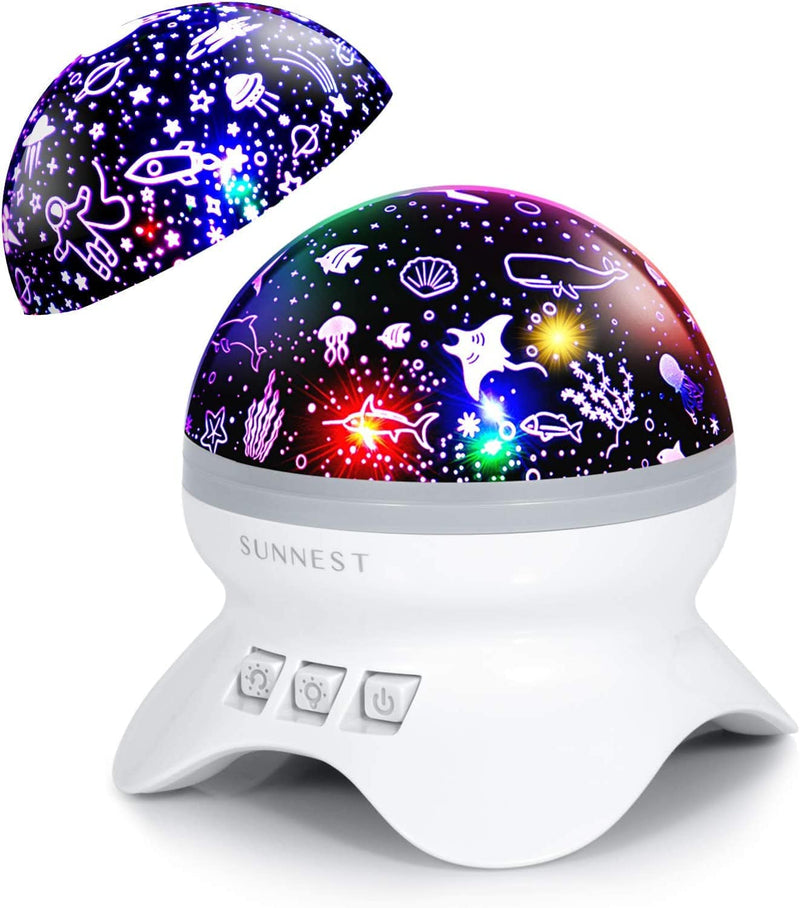 Night Light Projector Christmas, 2 in 1 Kids Night Light Moon Star Projector and Undersea Lamp, Star Night Light 360-Degree Rotating 8 Colors Night Light for Kids Baby Children Bedroom Party Home & Garden > Pool & Spa > Pool & Spa Accessories SUNNEST White  