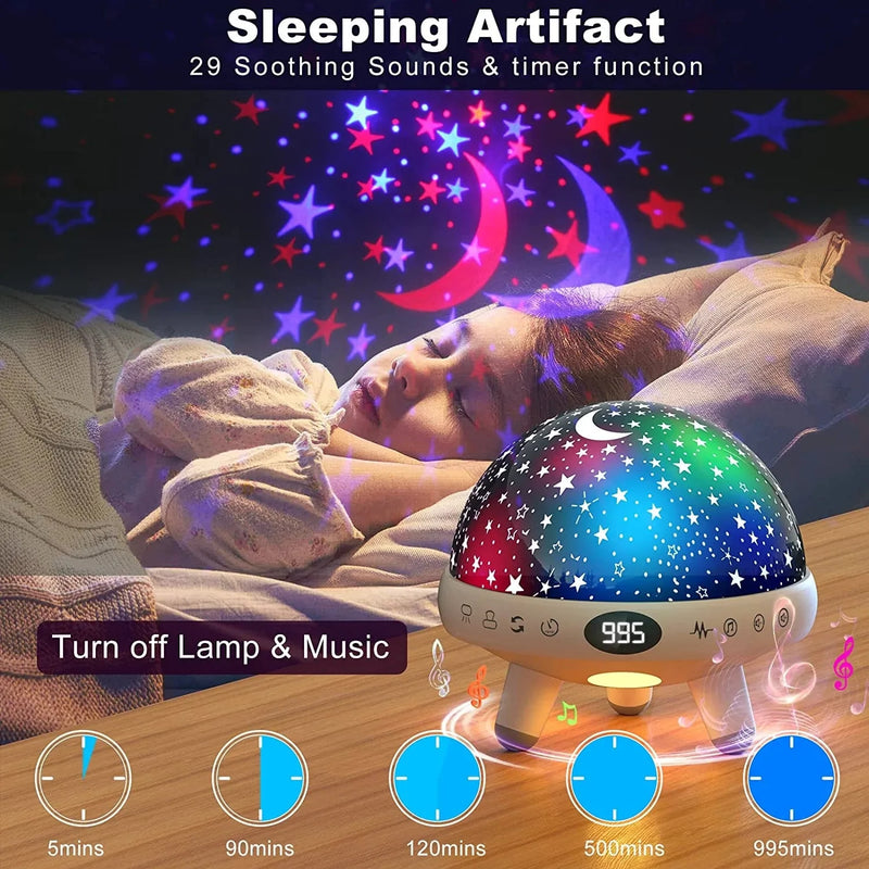 Night Lights for Kids Room with Sound Machine Baby Night Light Star Projector White Noise Machine for Baby Sleeping Soother Nursery Boys Girls Bedside Lamp 29 Soothing Sounds Remote Control Timer