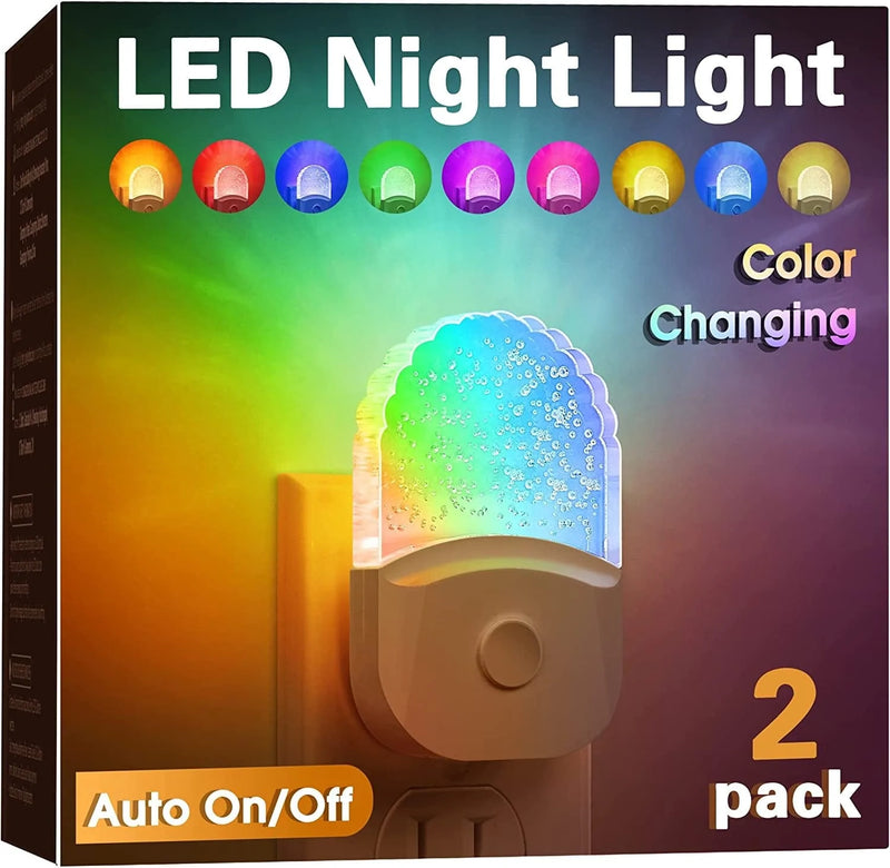 Night Lights Plug into Wall [2 Pack], Color Changing Night Light for Kids, 8-Color RGB LED Night Light, Nightlight with Dusk to Dawn Sensor, Night Light for Bathroom Decor, Children Room, Kids Gift