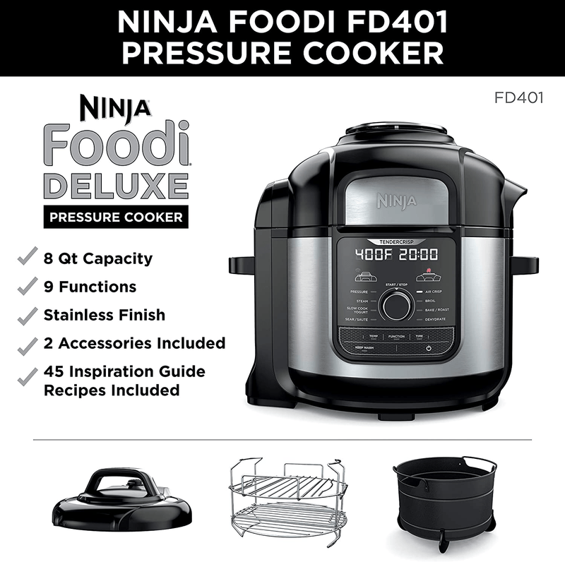 Ninja FD401 Deluxe Pressure Cooker, 8-Quart, Stainless Steel