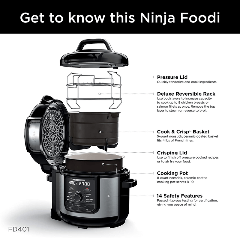 Ninja FD401 Deluxe Pressure Cooker, 8-Quart, Stainless Steel
