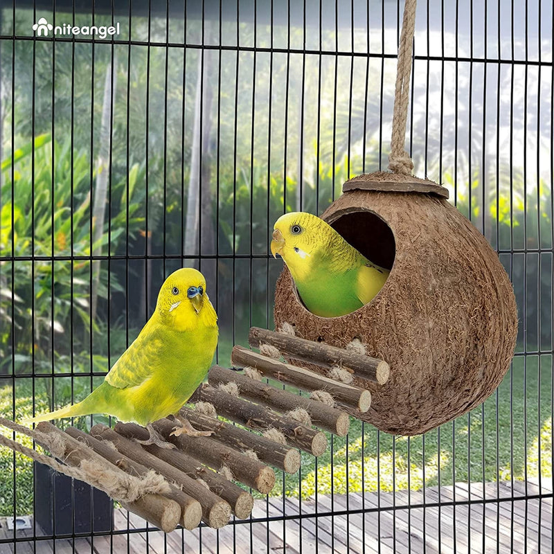 Niteangel Natural Coconut Hideaway with Ladder, Bird and Small Animal Toy (House with Ladder, Natural Surface) Animals & Pet Supplies > Pet Supplies > Bird Supplies > Bird Cages & Stands Niteangel   