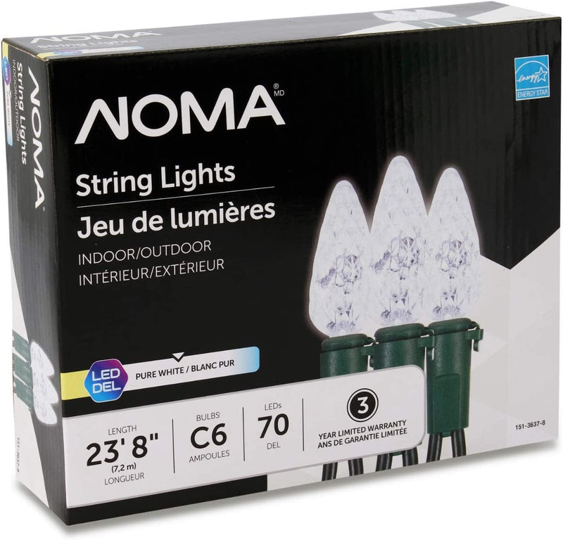 Noma C6 LED Christmas Lights | 70 Purple, Blue & Green Bulbs | 23.8 Ft. String Light | UL Certified | Indoor & Outdoor Home & Garden > Lighting > Light Ropes & Strings Noma Pure White 70 Lights 