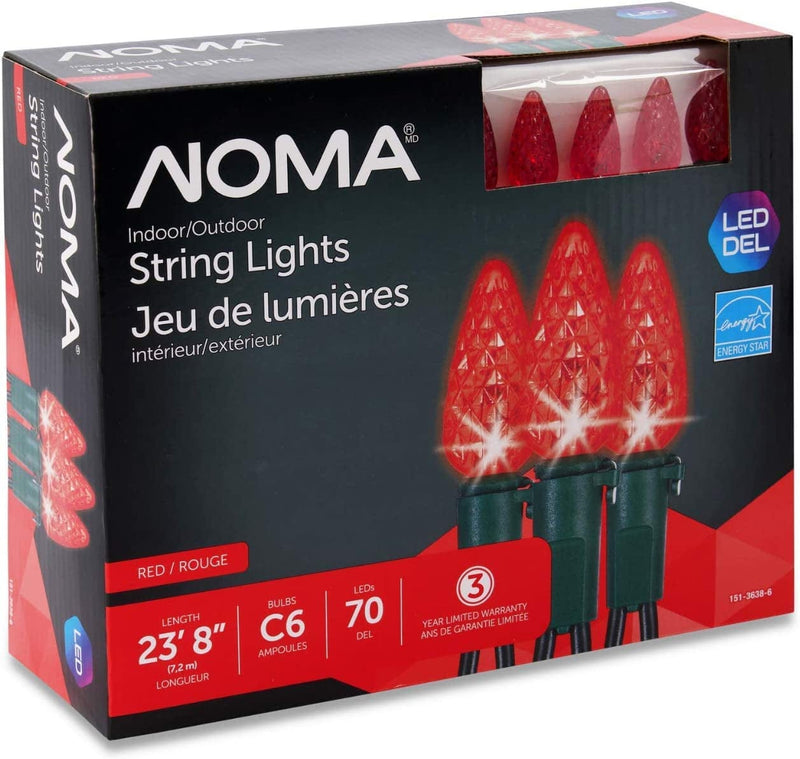 Noma C6 LED Christmas Lights | 70 Purple, Blue & Green Bulbs | 23.8 Ft. String Light | UL Certified | Indoor & Outdoor Home & Garden > Lighting > Light Ropes & Strings Noma Red 70 Lights 