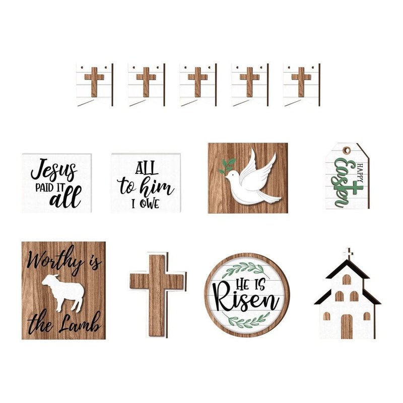 Nomeni 15 Pcs Easter Tiered Tray Decor Set Table Top Decor Farmhouse Wooden Block Signs Wood Crosss Decor for Easter Home Kitchen Decorations Home & Garden > Decor > Seasonal & Holiday Decorations Nomeni   