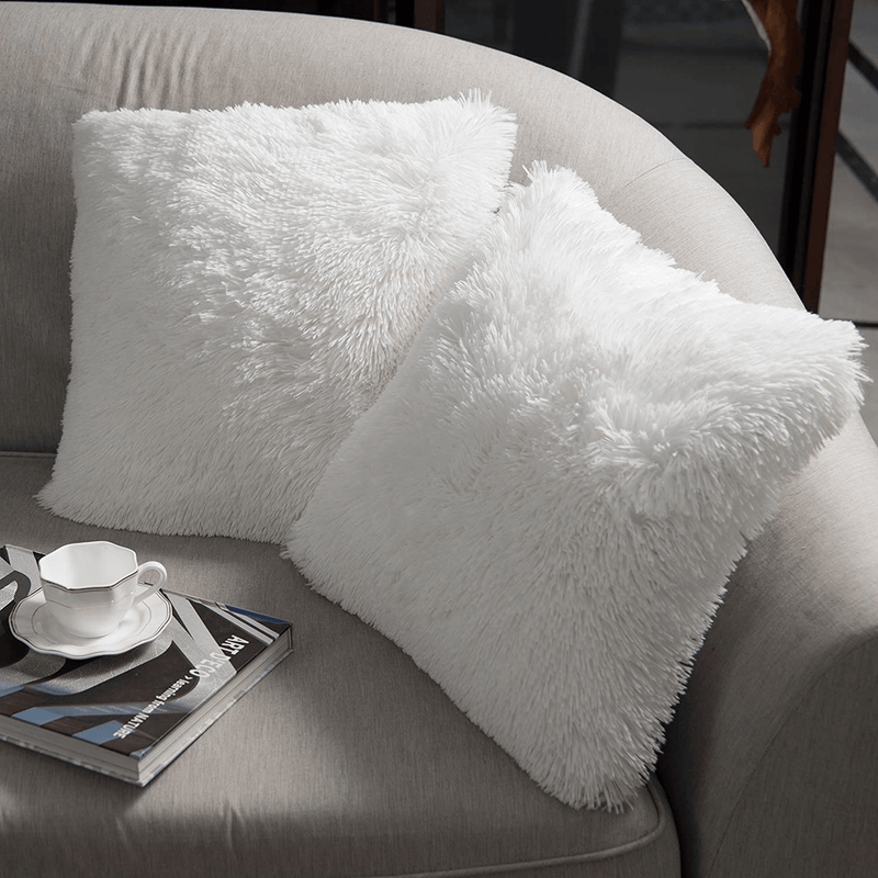 NordECO HOME Luxury Soft Fur Cushion Cover Pillowcase Decorative Dyed Throw Pillows Covers, No Pillow Insert, 16" x 16" Inch, White, 2 Pack Home & Garden > Decor > Chair & Sofa Cushions NordECO HOME A-white 20" x 20" 