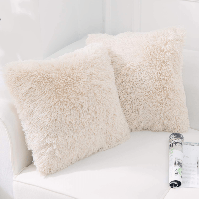 NordECO HOME Luxury Soft Fur Cushion Cover Pillowcase Decorative Dyed Throw Pillows Covers, No Pillow Insert, 16" x 16" Inch, White, 2 Pack Home & Garden > Decor > Chair & Sofa Cushions NordECO HOME D-beige 16" x 16" 
