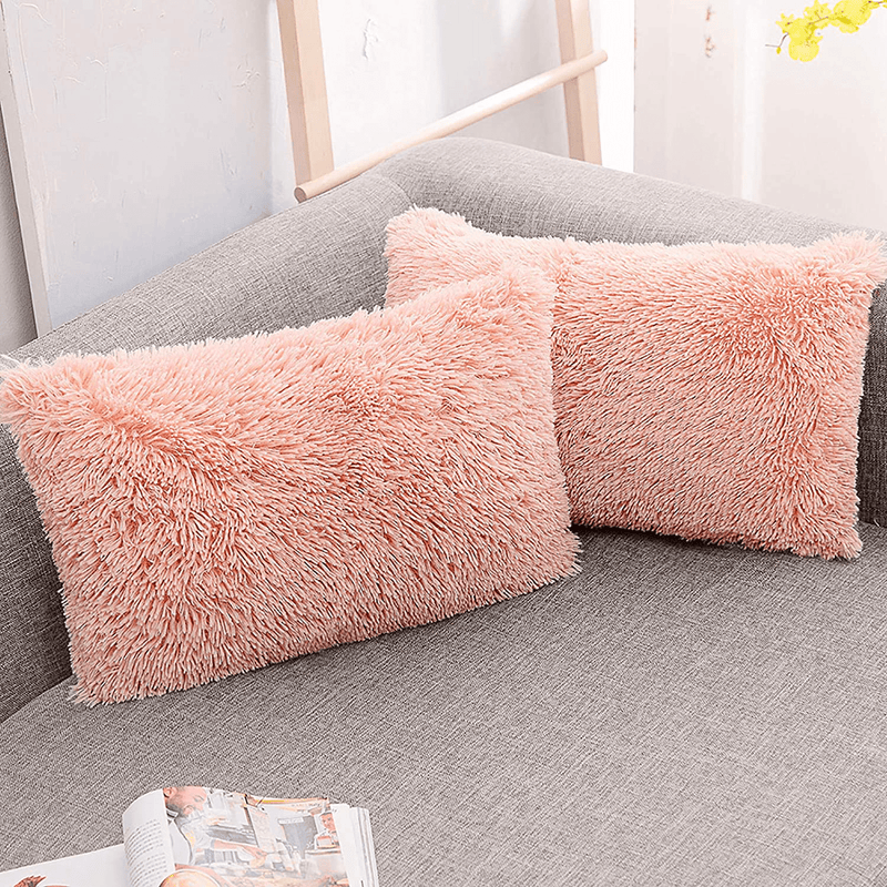 NordECO HOME Luxury Soft Fur Cushion Cover Pillowcase Decorative Dyed Throw Pillows Covers, No Pillow Insert, 16" x 16" Inch, White, 2 Pack Home & Garden > Decor > Chair & Sofa Cushions NordECO HOME B-pink 20" x 12" 