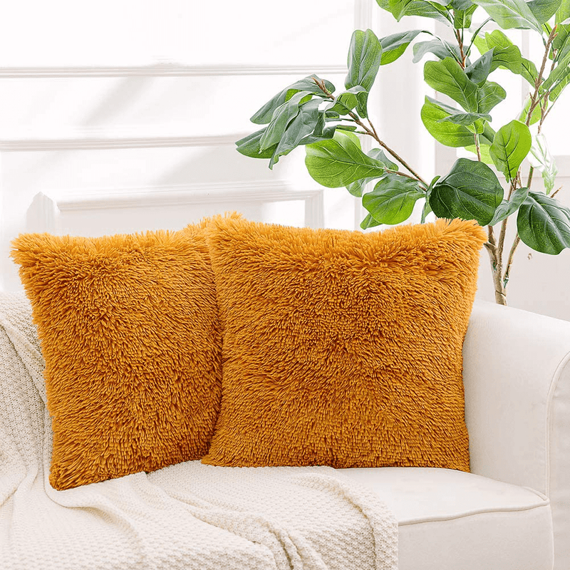 NordECO HOME Luxury Soft Fur Cushion Cover Pillowcase Decorative Dyed Throw Pillows Covers, No Pillow Insert, 16" x 16" Inch, White, 2 Pack Home & Garden > Decor > Chair & Sofa Cushions NordECO HOME K-caramel 16" x 16" 
