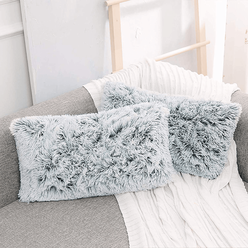 NordECO HOME Luxury Soft Fur Cushion Cover Pillowcase Decorative Dyed Throw Pillows Covers, No Pillow Insert, 16" x 16" Inch, White, 2 Pack Home & Garden > Decor > Chair & Sofa Cushions NordECO HOME Q-grey Ombre 20" x 12" 