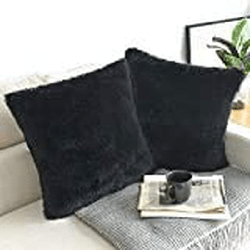 NordECO HOME Luxury Soft Fur Cushion Cover Pillowcase Decorative Dyed Throw Pillows Covers, No Pillow Insert, 16" x 16" Inch, White, 2 Pack Home & Garden > Decor > Chair & Sofa Cushions NordECO HOME H-new-black 20" x 20" 