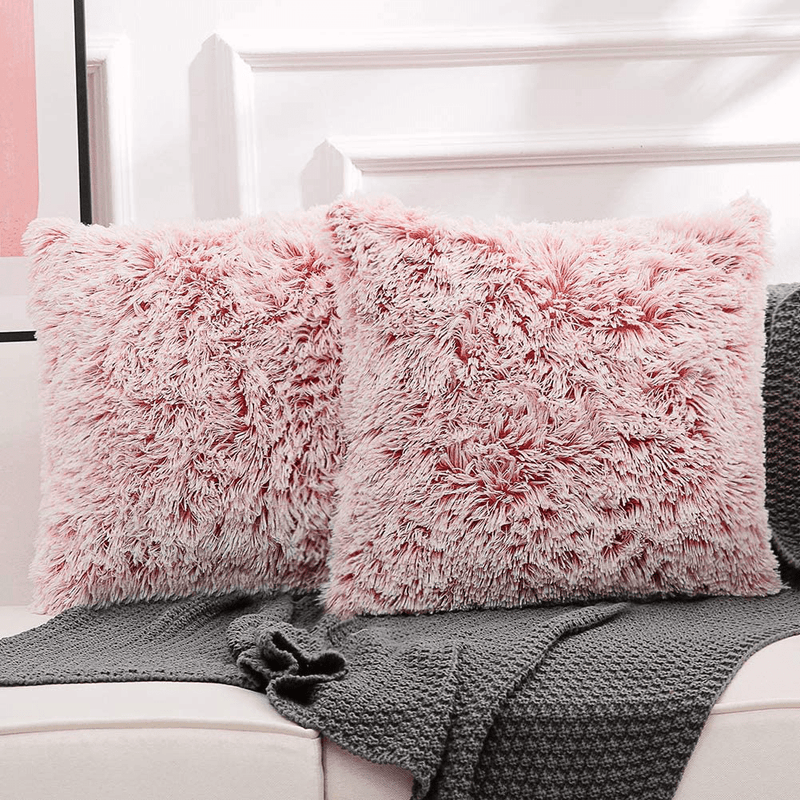 NordECO HOME Luxury Soft Fur Cushion Cover Pillowcase Decorative Dyed Throw Pillows Covers, No Pillow Insert, 16" x 16" Inch, White, 2 Pack Home & Garden > Decor > Chair & Sofa Cushions NordECO HOME P-pink Ombre 16" x 16" 