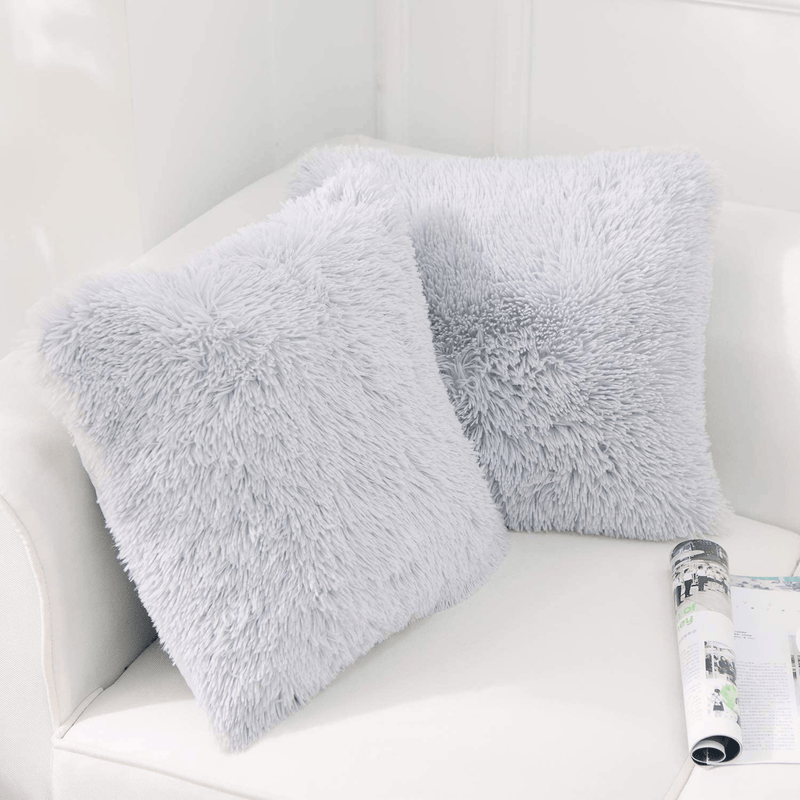 NordECO HOME Luxury Soft Fur Cushion Cover Pillowcase Decorative Dyed Throw Pillows Covers, No Pillow Insert, 16" x 16" Inch, White, 2 Pack Home & Garden > Decor > Chair & Sofa Cushions NordECO HOME C-light Grey 16" x 16" 