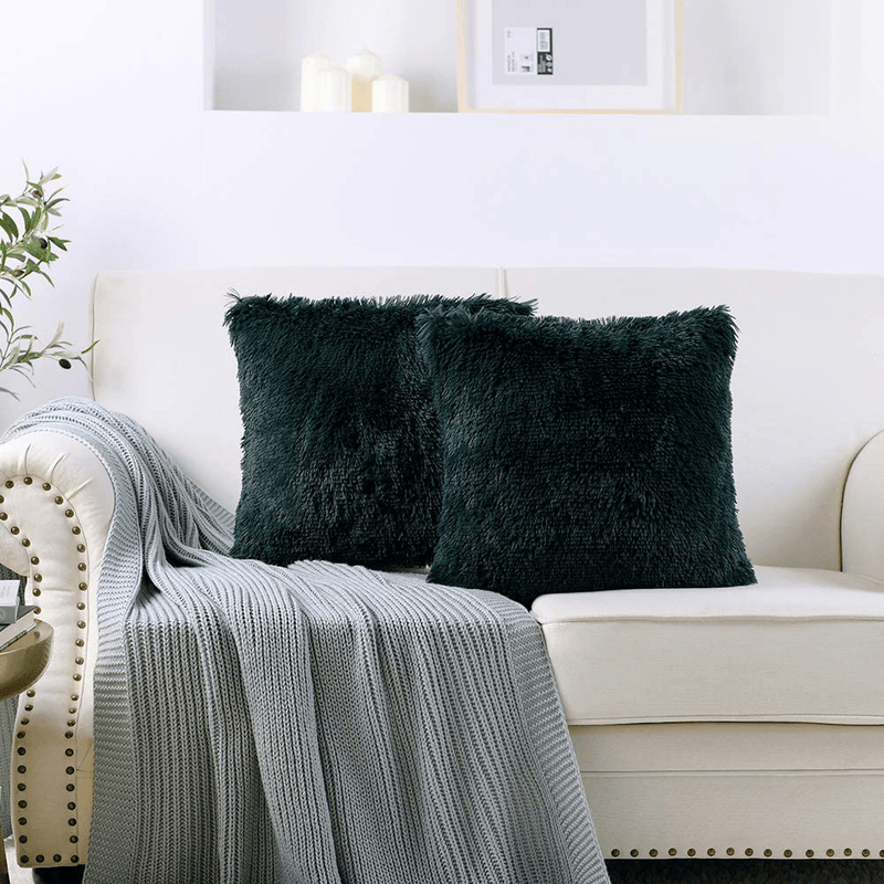 NordECO HOME Luxury Soft Fur Cushion Cover Pillowcase Decorative Dyed Throw Pillows Covers, No Pillow Insert, 16" x 16" Inch, White, 2 Pack Home & Garden > Decor > Chair & Sofa Cushions NordECO HOME M-dark Green 20" x 20" 