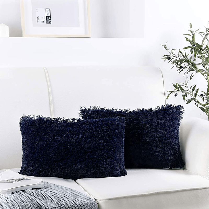 NordECO HOME Luxury Soft Fur Cushion Cover Pillowcase Decorative Dyed Throw Pillows Covers, No Pillow Insert, 16" x 16" Inch, White, 2 Pack Home & Garden > Decor > Chair & Sofa Cushions NordECO HOME I-navy 20" x 12" 