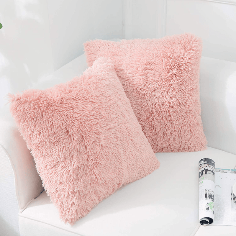 NordECO HOME Luxury Soft Fur Cushion Cover Pillowcase Decorative Dyed Throw Pillows Covers, No Pillow Insert, 16" x 16" Inch, White, 2 Pack Home & Garden > Decor > Chair & Sofa Cushions NordECO HOME B-pink 22" x 22" 
