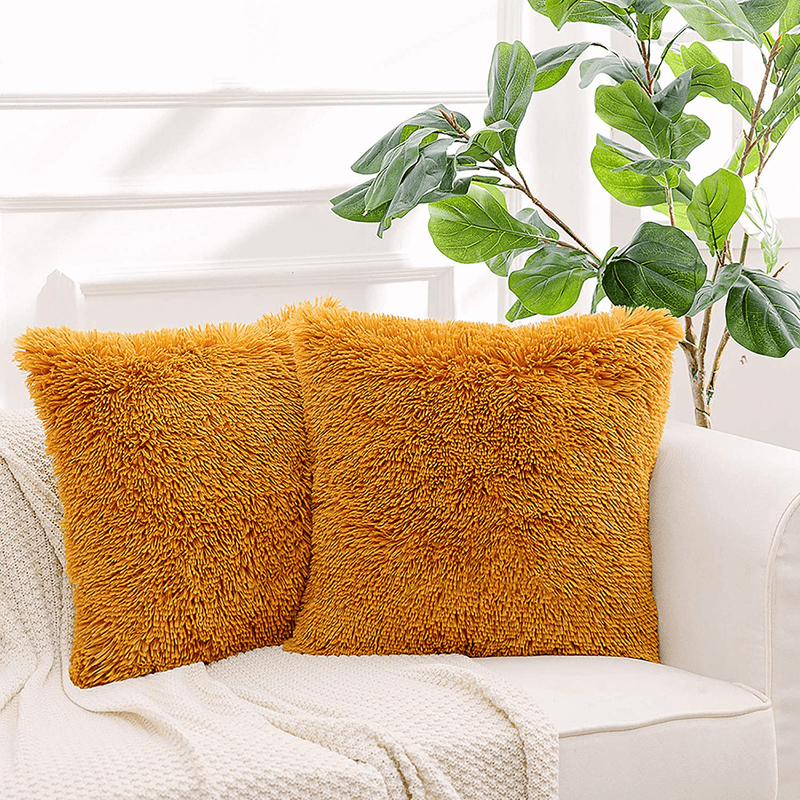 NordECO HOME Luxury Soft Fur Cushion Cover Pillowcase Decorative Dyed Throw Pillows Covers, No Pillow Insert, 16" x 16" Inch, White, 2 Pack Home & Garden > Decor > Chair & Sofa Cushions NordECO HOME K-caramel 18" x 18" 