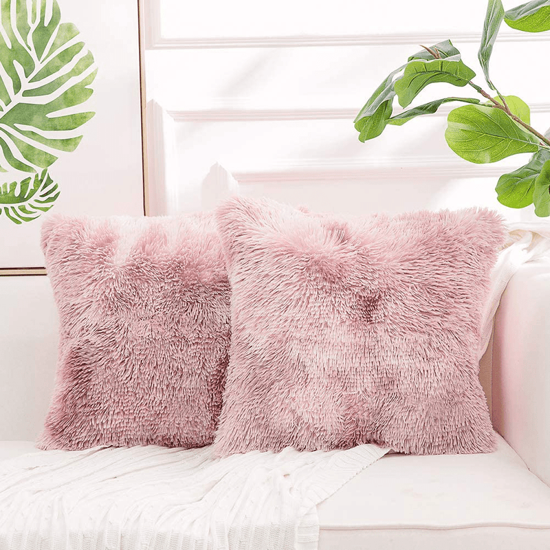 NordECO HOME Luxury Soft Fur Cushion Cover Pillowcase Decorative Dyed Throw Pillows Covers, No Pillow Insert, 16" x 16" Inch, White, 2 Pack Home & Garden > Decor > Chair & Sofa Cushions NordECO HOME T-light Pink-tie-dye 20" x 20" 