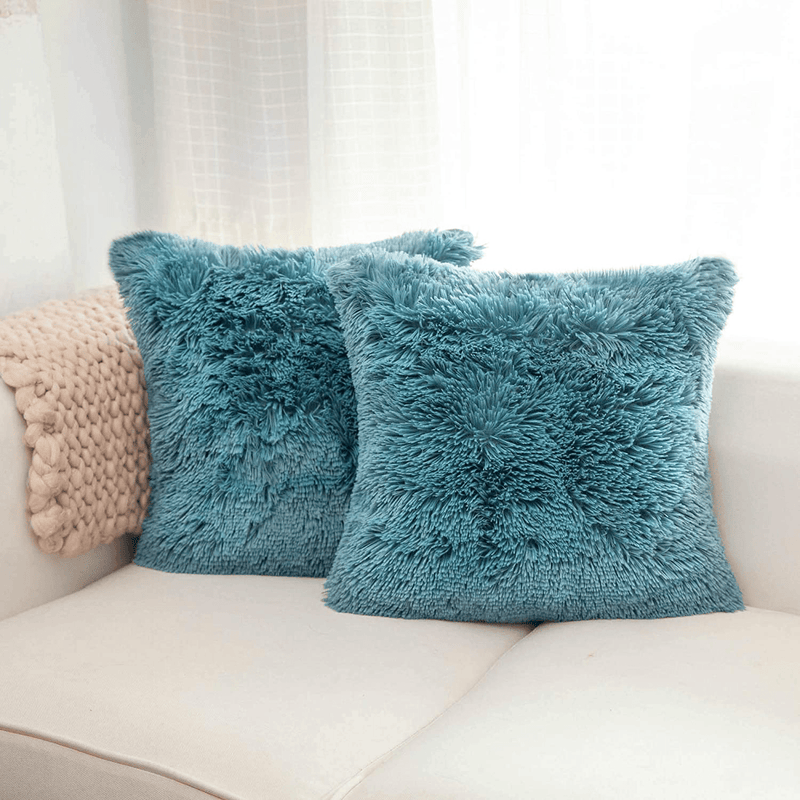 NordECO HOME Luxury Soft Fur Cushion Cover Pillowcase Decorative Dyed Throw Pillows Covers, No Pillow Insert, 16" x 16" Inch, White, 2 Pack Home & Garden > Decor > Chair & Sofa Cushions NordECO HOME W-pale Blue 18" x 18" 