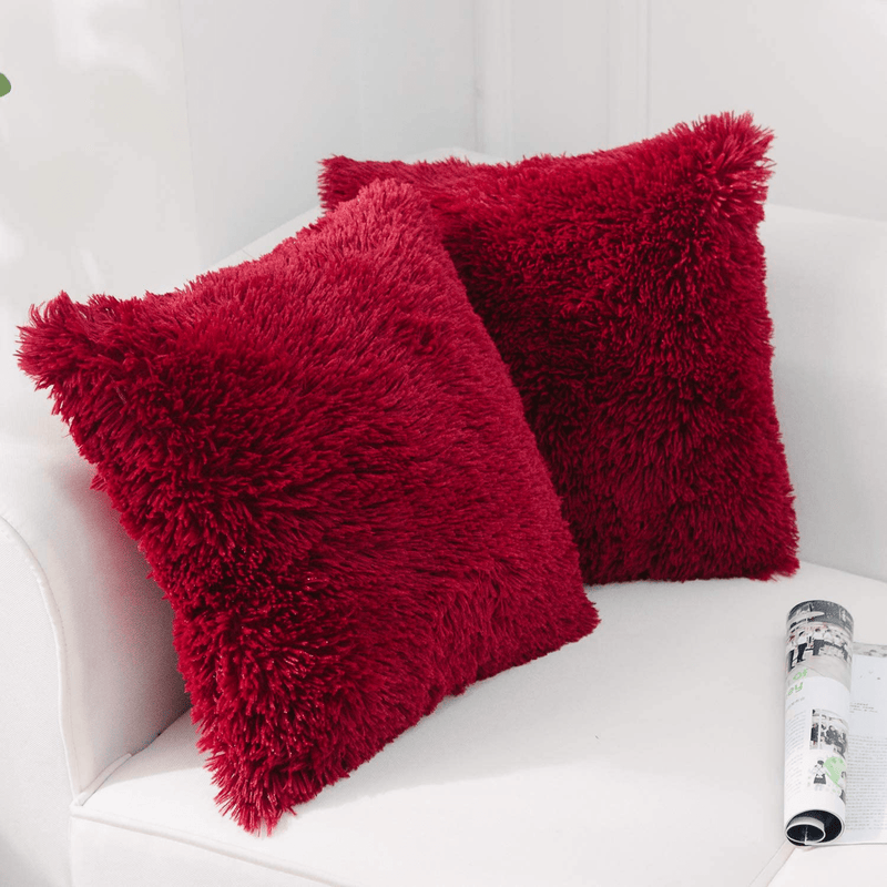 NordECO HOME Luxury Soft Fur Cushion Cover Pillowcase Decorative Dyed Throw Pillows Covers, No Pillow Insert, 16" x 16" Inch, White, 2 Pack Home & Garden > Decor > Chair & Sofa Cushions NordECO HOME E-wine Red 22" x 22" 