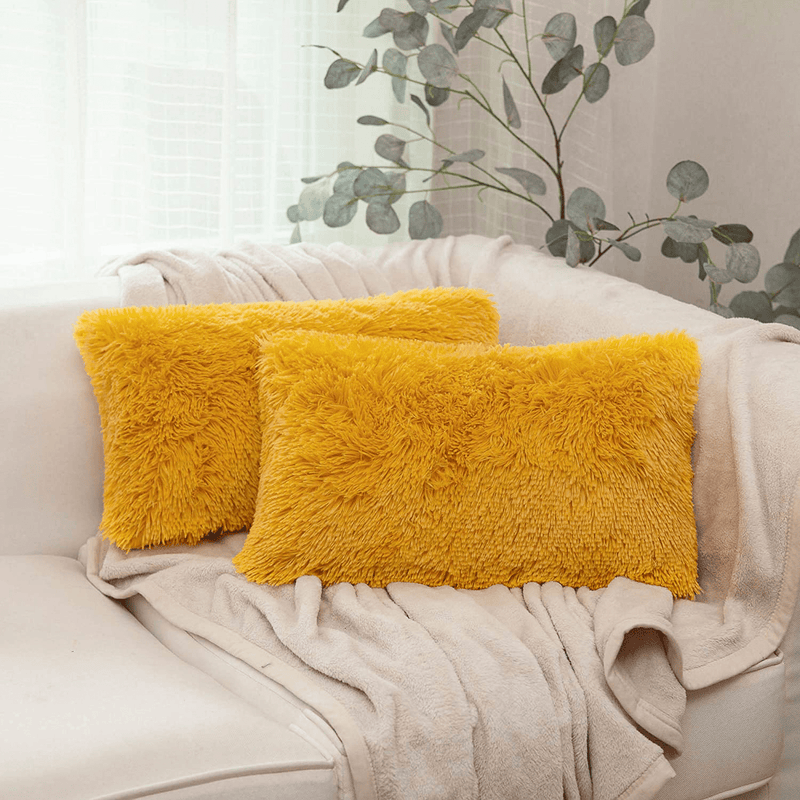 NordECO HOME Luxury Soft Fur Cushion Cover Pillowcase Decorative Dyed Throw Pillows Covers, No Pillow Insert, 16" x 16" Inch, White, 2 Pack Home & Garden > Decor > Chair & Sofa Cushions NordECO HOME X-ginger 20" x 12" 
