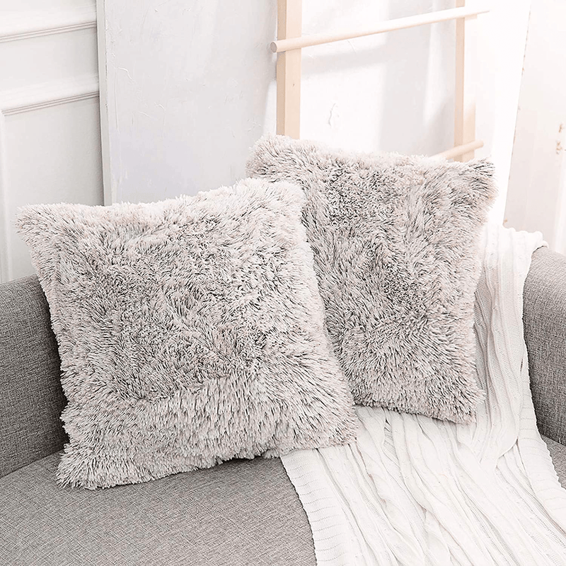NordECO HOME Luxury Soft Fur Cushion Cover Pillowcase Decorative Dyed Throw Pillows Covers, No Pillow Insert, 16" x 16" Inch, White, 2 Pack Home & Garden > Decor > Chair & Sofa Cushions NordECO HOME O-brown Ombre 18" x 18" 