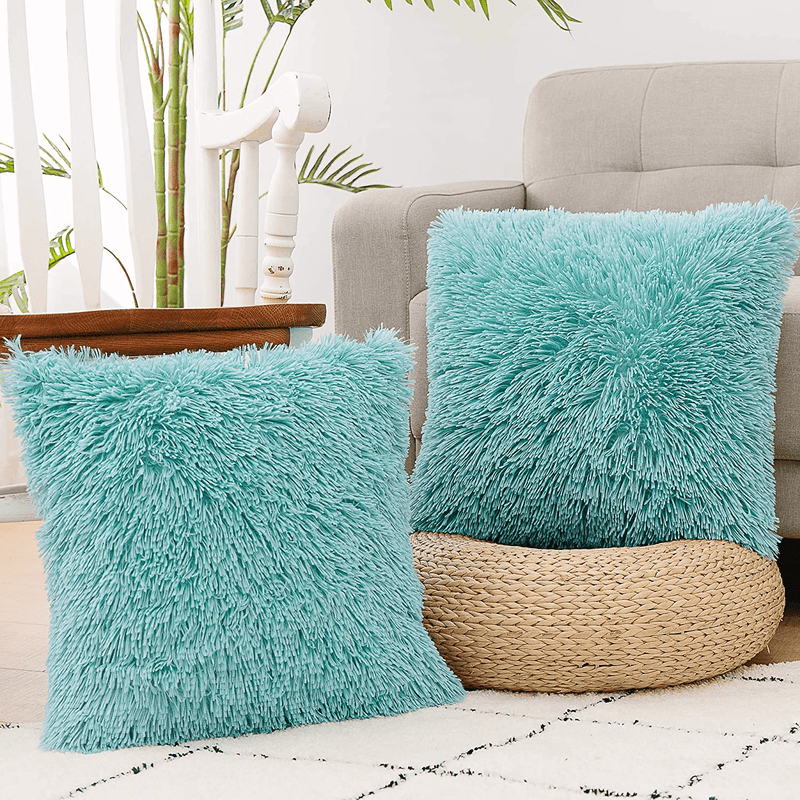 NordECO HOME Luxury Soft Fur Cushion Cover Pillowcase Decorative Dyed Throw Pillows Covers, No Pillow Insert, 16" x 16" Inch, White, 2 Pack Home & Garden > Decor > Chair & Sofa Cushions NordECO HOME G-teal green 16" x 16" 