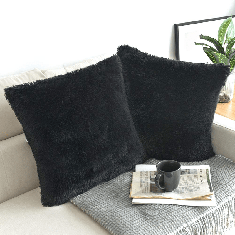 NordECO HOME Luxury Soft Fur Cushion Cover Pillowcase Decorative Dyed Throw Pillows Covers, No Pillow Insert, 16" x 16" Inch, White, 2 Pack Home & Garden > Decor > Chair & Sofa Cushions NordECO HOME H-new-black 22" x 22" 